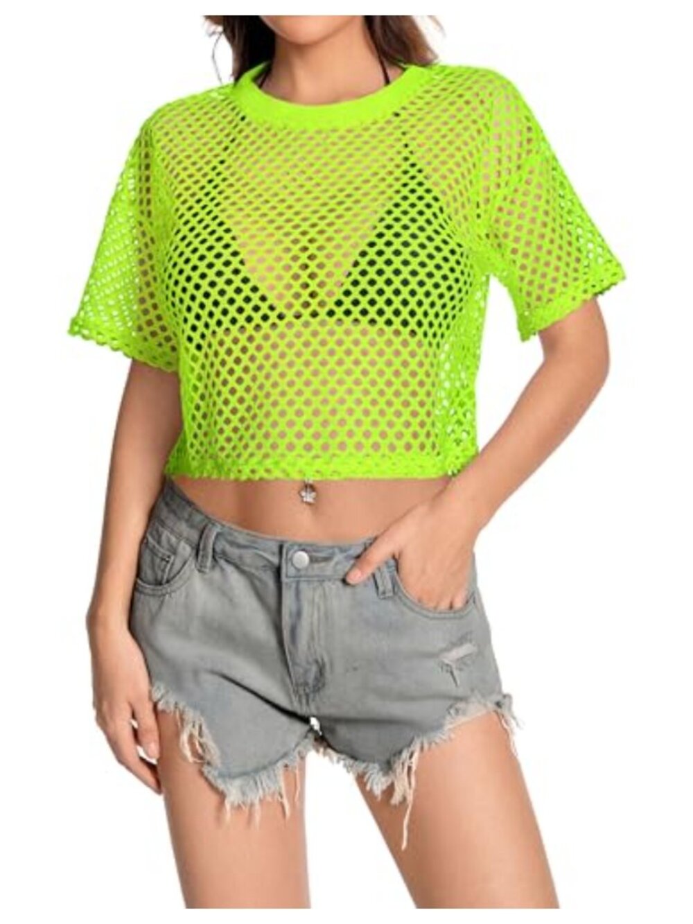 Women's Sheer Mesh Crop Top Fishnet See Through Neon Summer Rave Club